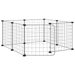 vidaXL Huisdierkooi met 8 panelen en deur, zwart 70x70x35 cm staal