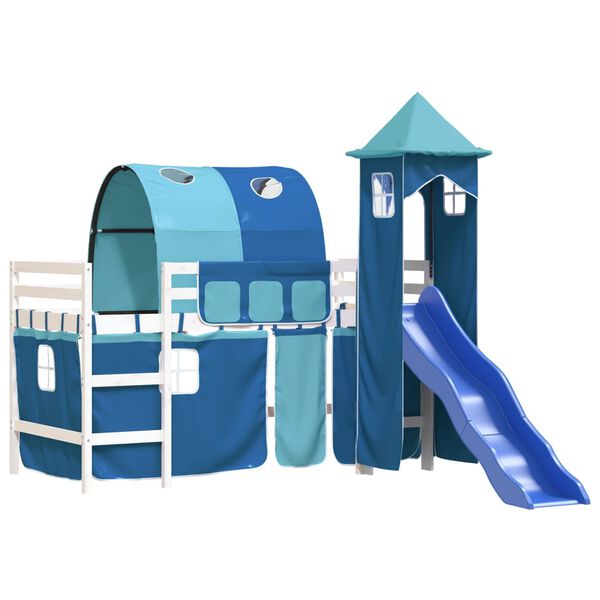 vidaXL Kinderhoogslaper met toren 90x200 cm massief grenenhout blauw