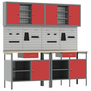 vidaXL Werkbankset 8 st Rood en Grijs Gepoedercoat staal