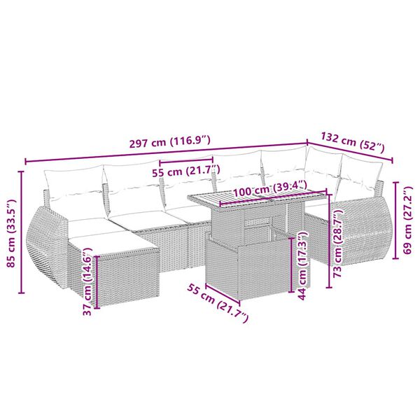 vidaXL 8-delige Loungeset met kussens poly rattan beige