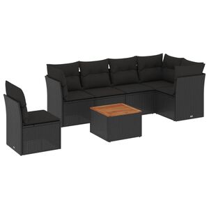 vidaXL 7-delige Loungeset met kussens poly rattan zwart