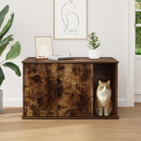 vidaXL Kattenhuis Gerookt eiken 85 x 55 x 50 cm Bewerkt hout