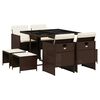 vidaXL 9-delige Tuinset met kussens poly rattan bruin