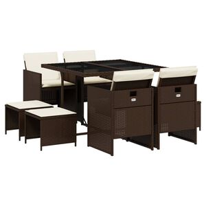 vidaXL 9-delige Tuinset met kussens poly rattan bruin