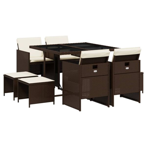 vidaXL 9-delige Tuinset met kussens poly rattan bruin