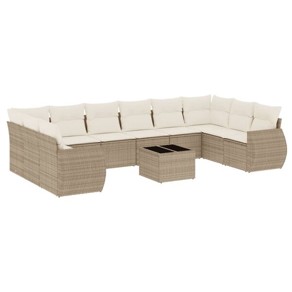 vidaXL 11-delige Tuinset met kussens poly rattan beige