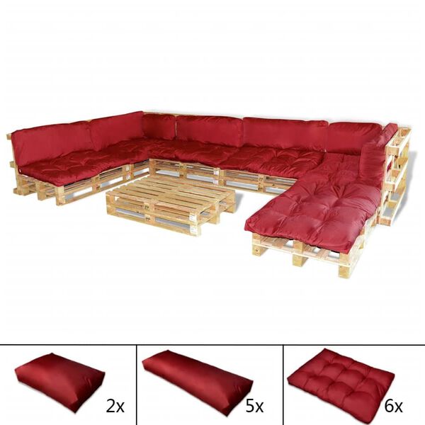 Set van 13 zit/rugkussens voor pallet lounge set (wijnrood)