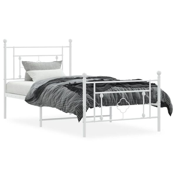 vidaXL Bedframe met hoofd- en voeteneinde metaal wit 100x190 cm