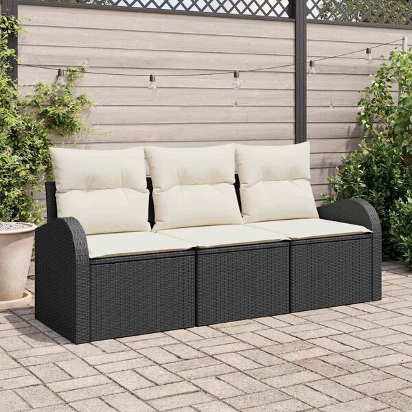 vidaXL Tuin Sofa Set met kussen 3 pcs Zwart Poly riet