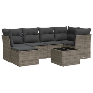vidaXL 7-delige Loungeset met kussens poly rattan grijs