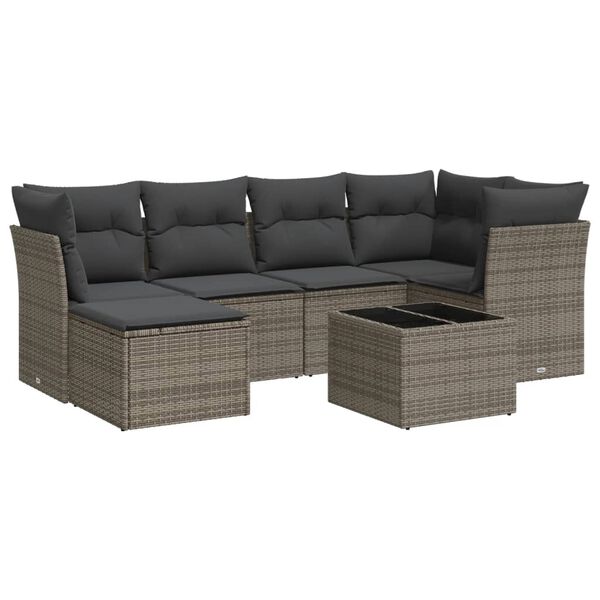 vidaXL 7-delige Loungeset met kussens poly rattan grijs