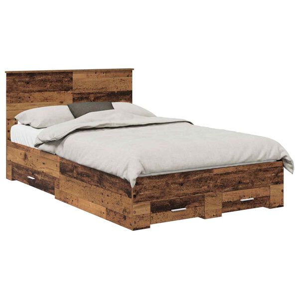 vidaXL Bedframe met hoofdeinde Oudhout 120 x 190 cm Bewerkt hout