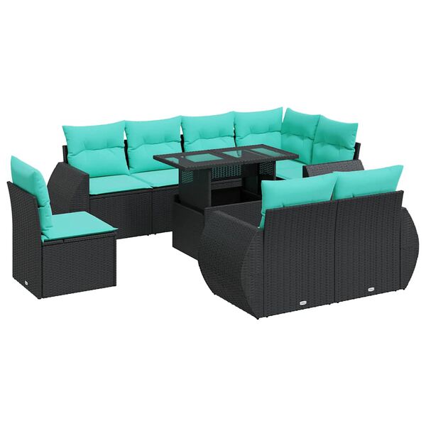 vidaXL 9-delige Loungeset met kussens poly rattan acacia zwart