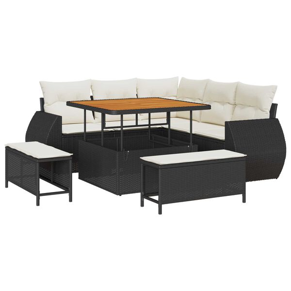 vidaXL Tuin Sofa Set met kussen 8 pcs Zwart en Cr&egrave;me poly rattan