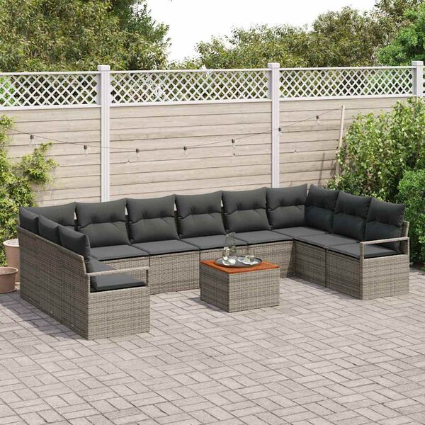 vidaXL Tuinbankenset met kussen 11 pcs Grijs poly rattan