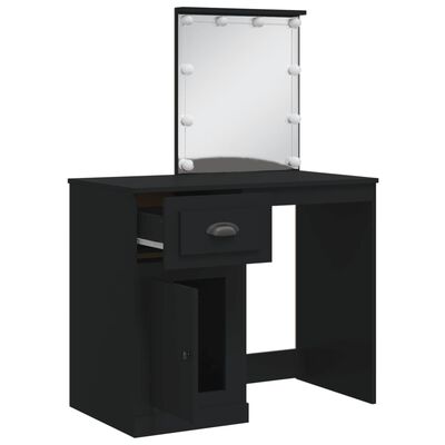 Airfish Grote kaptafel met verlichting, 108 x 40 cm, make-uptafel met spiegel en legvlakken, 2 laden, 3 kleuren instelbare helderheid, voor slaapkamer, woonkamer (zwart