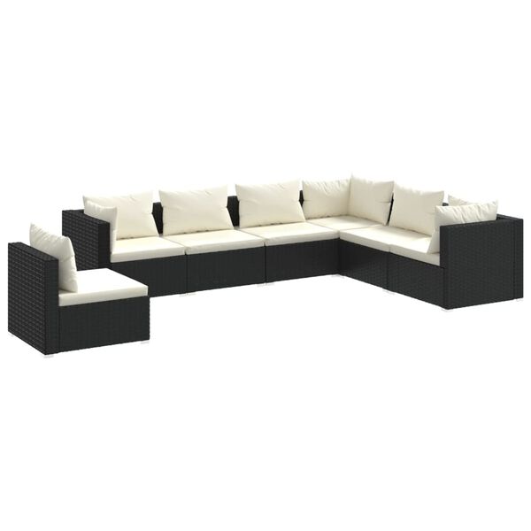 vidaXL 7-delige Loungeset met kussens poly rattan zwart