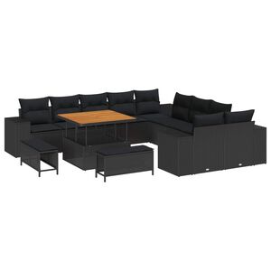 vidaXL Tuin Sofa Set met kussen 13 pcs Zwart poly rattan