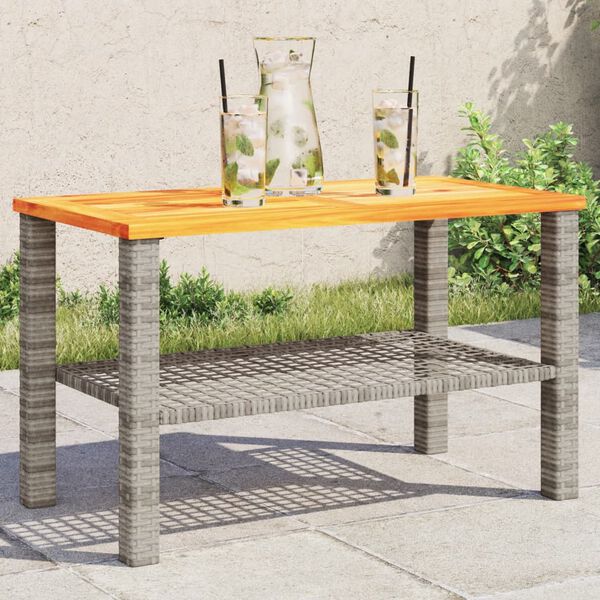 vidaXL Tuintafel 70x38x42 cm poly rattan en acaciahout grijs