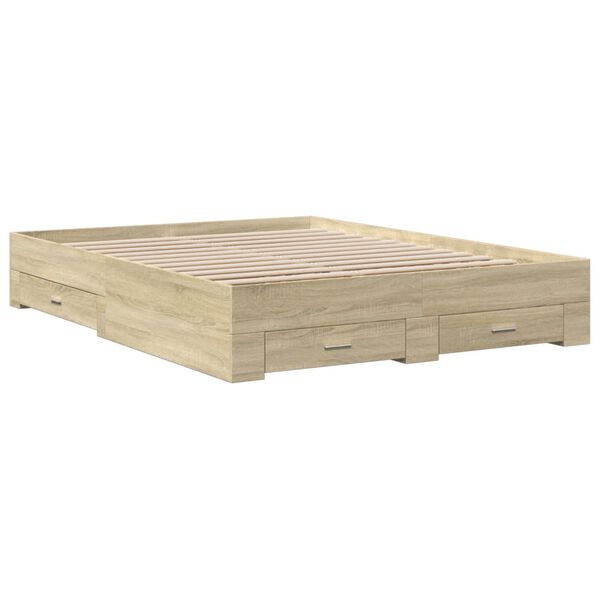 vidaXL Bedframe met lades bewerkt hout sonoma eikenkleurig 150x200 cm