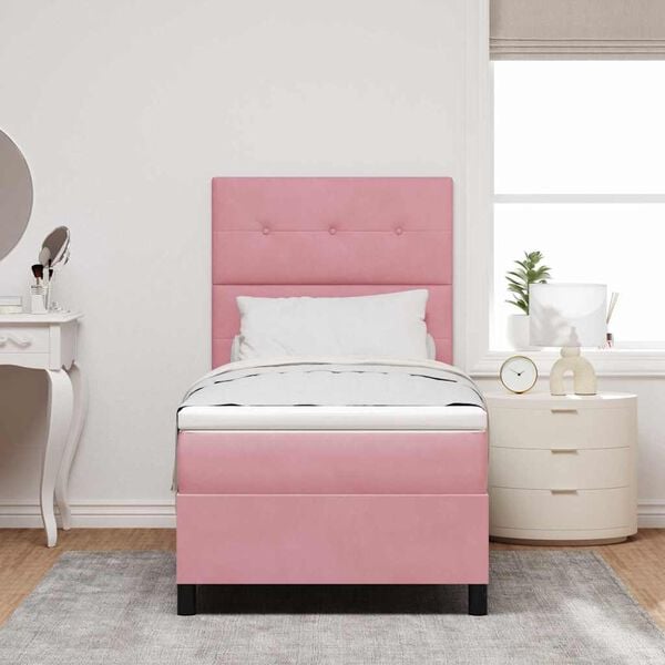 vidaXL LED Box Spring Bed met matras Roze 90 x 190 cm Stof