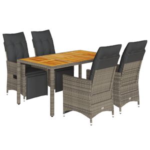 vidaXL 5-delige Bistroset met kussens poly rattan grijs