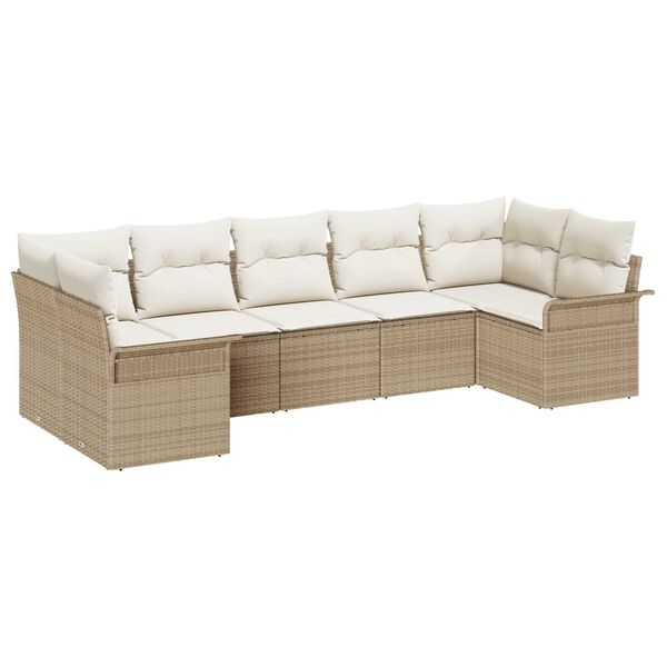 vidaXL Tuin Sofa Set met kussen met opslag 7 pcs Beige Poly riet