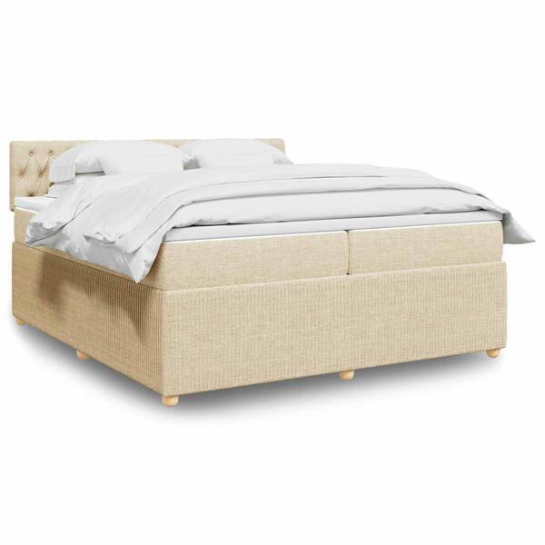 vidaXL Boxspring met matras stof cr&egrave;mekleurig 200x200 cm