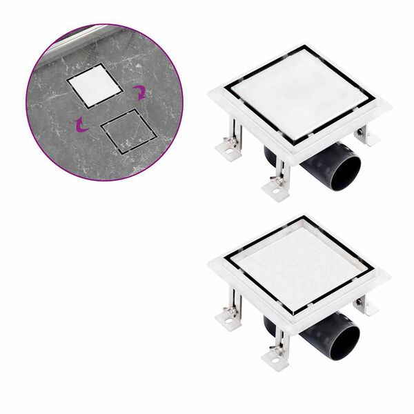 vidaXL Doucheafvoer met 2-in-1 deksels 15x15 cm roestvrij staal