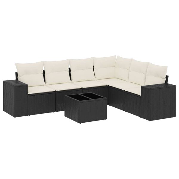 vidaXL 7-delige Loungeset met kussens poly rattan zwart