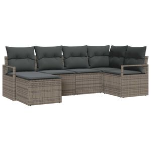 vidaXL Bankstel met kussen met opslag 6 pcs Grijs poly rattan