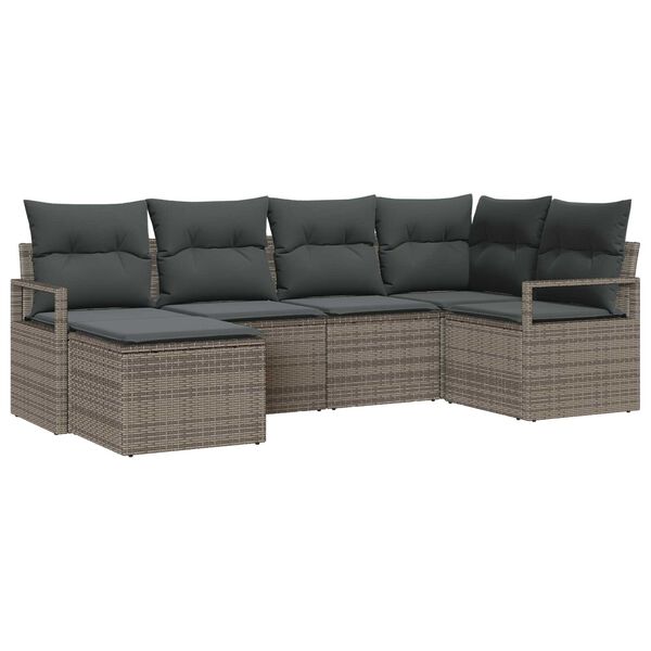 vidaXL Bankstel met kussen met opslag 6 pcs Grijs poly rattan