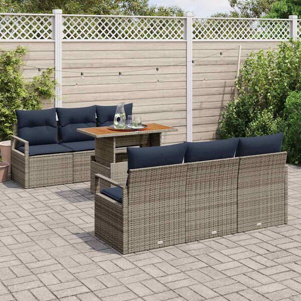 vidaXL Tuin Sofa Set met kussen 7 pcs grijs en marineblauw