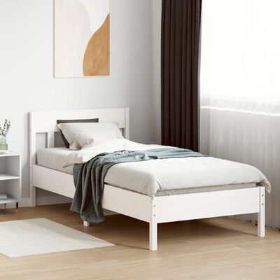 vidaXL Bedframe met hoofdbord massief grenenhout wit 90x200 cm