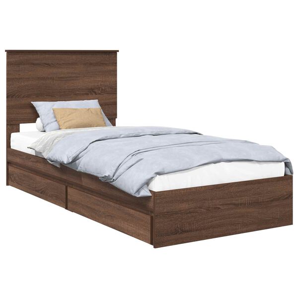 vidaXL Opslag bed met hoofdeinde Bruin Eiken 100 x 200 cm Bewerkt hout