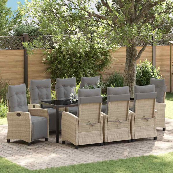 vidaXL Tuin Eetset 9 pcs Beige poly rattan