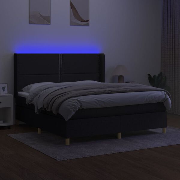 vidaXL Boxspring met matras en LED stof zwart 180x200 cm