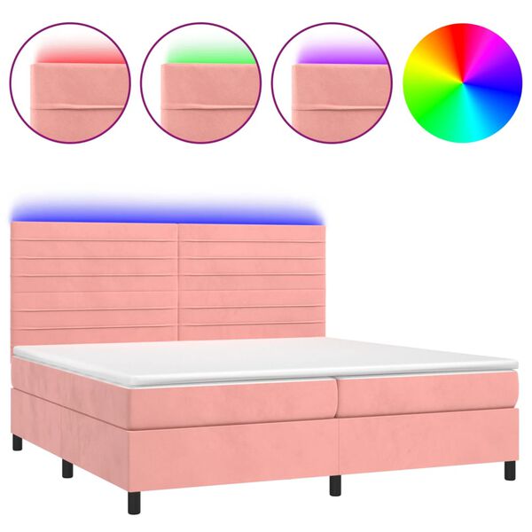 vidaXL Boxspring met matras en LED fluweel roze 200x200 cm