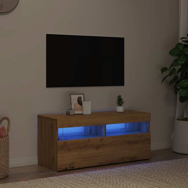 vidaXL Tv-meubel met LED 90x35x40 cm bewerkt hout artisanaal eiken