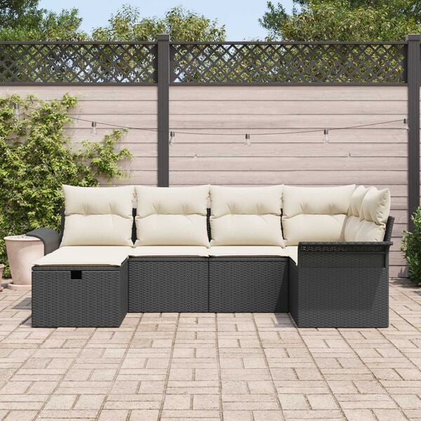 vidaXL Tuin Sofa Set met kussen met opslag 6 pcs Zwart Poly riet
