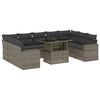 vidaXL 10-delige Loungeset met kussens poly rattan grijs