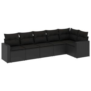 vidaXL 6-delige Loungeset met kussens poly rattan zwart