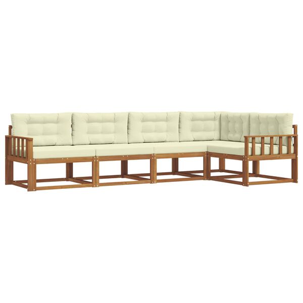 vidaXL Buiten bankenset met kussen 5 pcs Natuurlijk en Cr&egrave;me