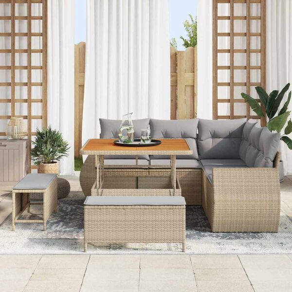 vidaXL Tuin Sofa Set met kussen met opslag 8 pcs beige en lichtgrijs