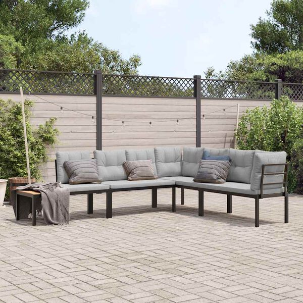 vidaXL 4-delige Loungeset met kussens gepoedercoat staal zwart