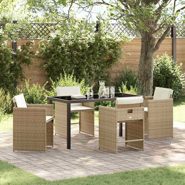vidaXL Tuin eettafelset 5 pcs Beige poly rattan