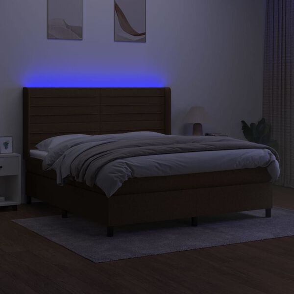 vidaXL Boxspring met matras en LED stof donkerbruin 160x200 cm