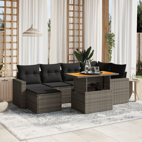 vidaXL 7-delige Loungeset met kussens poly rattan grijs