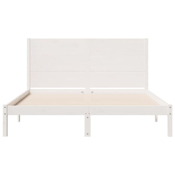 vidaXL Bedframe extra lang zonder matras massief hout wit 140x210 cm
