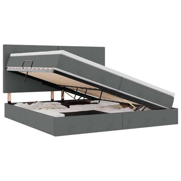 vidaXL Opbergbed met LED met matras Donkergrijs 200 x 200 cm Polyester